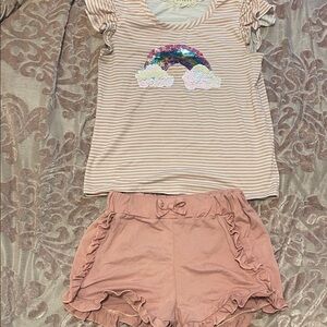 btween Pink Striped Top and Shorts Set